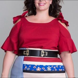 Eloquii cold shoulder bow top